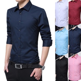 【Nan】S-5XL Men Long Sleeve Shirt Slim Fit Business Formal Shirt For Men 6 Colors