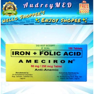 body booster ☸AMECIRON Iron + Folic acid (100 TABLETs)♣