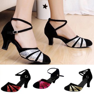 ♀HN♀Women's Ballroom Tango Latin Salsa Dancing Shoes Sequins Shoes Social Dance Shoe (1)