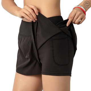 Women Running Shorts 2-in-1 with Pocket Wide Waistband Coverage Layer Compression Liner Lounging Sport Yoga Leggings (4)