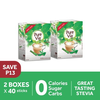 Pure Via Stevia Zero Calorie Sweetener (2 boxes x 40 sticks)