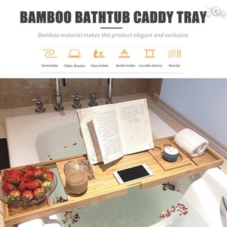 【spot good】✌Bathtub Caddy Tray Bamboo Spa Bathtub Caddy Organizer Book Wine Tablet Holder Reading Ra