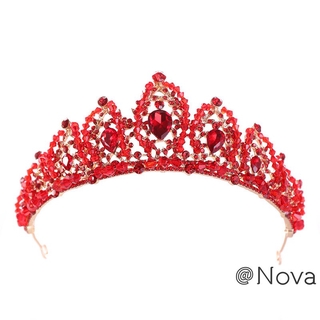 ❤Nova Red Pageant Wedding Crystal Tiaras And Crowns Bridal Rhinestone Tiaras Crowns Hair J