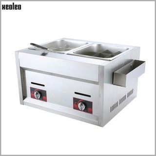 ﹉№XEOLEO 2in1 Combination furnace 12L Commercial Gas Deep fryer Oden pot french fries fryer Stainles