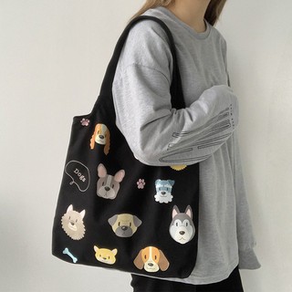 Canvas bag large capacity cute pet Harajuku shoulder bag (1)