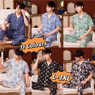 11 Designs Baju Tidur Lelaki Dewasa Cotton Short Sleeve Cardigan Pyjamas Men Classic Designs Plaid Pajamas Set Sleepwear for Men Husband Father's Day 睡衣男