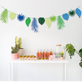 Hawaiian Tropical Flamingo Leaves Banner Garland Paper Flower Banner Home Birthday Party Bunting (3)