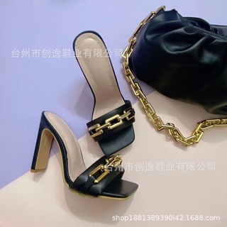 Cross-Border Foreign Trade Women's Shoes Supply European and American Style Square Chain High Heel S