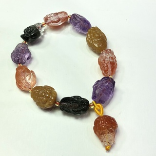 Color Crystal Golden Toad Material Multi-Combination Beautiful Crystal Multi-Treasure Carved Bracelet 9RpC