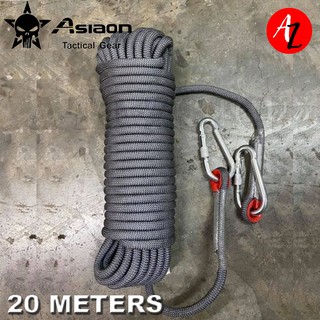 ASIAON Safety Rope Climbing Rappelling Rescue Escape 20m with Carabiners