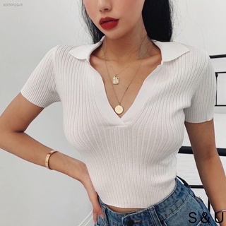 Ang bagongﺴ5colors Retro Lapel Polo Shirt Knit Short-sleeved T-shirt