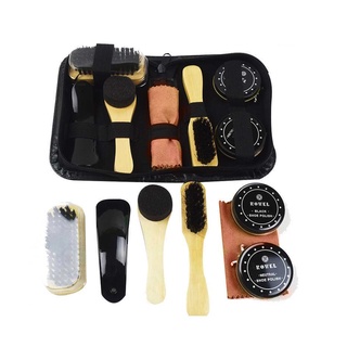 8 Pcs Shoe Shine Care Kit Polish Cleaning Brushes Sponge Cloth Travel Set With Case Portable Case S0