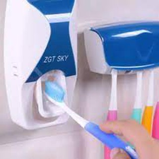 Automatic Toothpaste Dispenser Toothbrush Holder Set Dustproof with Super Sticky Suction Pad Wall