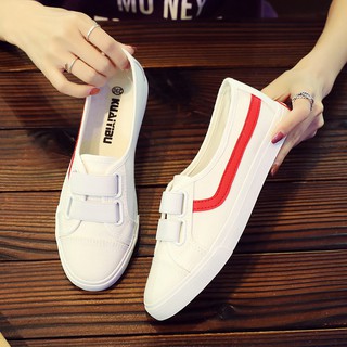 【Hot sale】【Reday Stock】Women Low Tops Canvas Shoes Velcro Casual Flat Shoes Sneakers Loafers