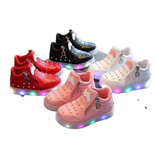 ☃㍿COD Baby Kids Girls LED Luminous Shoes Toddler Rhinestone Soft Sole Casual Shoes Trainers Sneakers