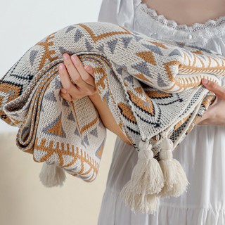 【boutique special price】Elegant Home Vintage Bohemian Tassels Blanket Throw Knitted Sofa Blanket Bed