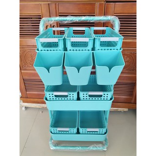 hot sale Merkon Bundle Set 3-Tier Utility Cart with 4 Wide Baskets, 3 Narrow Baskets and 3 Hanging B