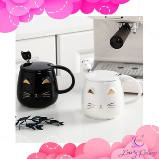 Lovely Poison Chiaki Cat Ceramic Mug Porcelain Coffee Cup with Lid and Spoon 400ml Elegant Cute Cart