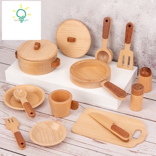 Kids Wooden Toys Pretend Play Kitchen Set Simulation Kitchenware Miniature Toys Early Educational Toys for Toddlers