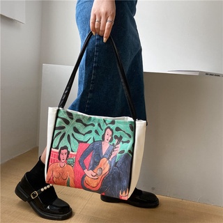 Funny Graffiti Tote Bag Women's Japanese and Korean Large Capacity Handbag Cartoon Artistic Canvas Shoulder Bag