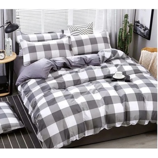 FALCON 3in1 Korean Cotton Garterized Queen Size Bedsheet Set 60"*75"+7.8 9 (Checkered Design)