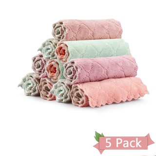 5PC Microfiber double-sided absorbent rag kitchen dish cloth assorted color
