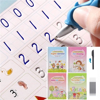 Kids Reusable Learning Copybook Reading and Writing Book Education Stationery Books 4 Book + Pen Set-DF