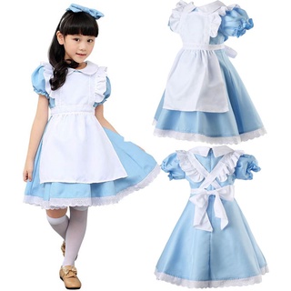 Alice in Wonderland Costume Halloween Cute Maid Cosplay Kids Lolita Fancy Dress Cosplay