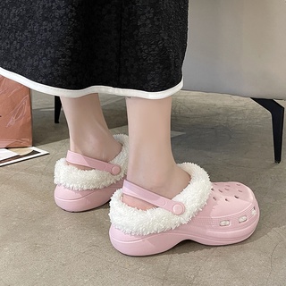Winter Women Slippers 5cm Platform Clogs Warm Furry Slippers Female Fur Indoor Home Cotton Shoes Flu