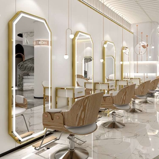 vanity mirror Hairdresser's Mirror wall mirror Platform Barber's Mirror Hair Salon's Special Net Red Tide Led with Light Hanging on the Wall Haircut Mirror Wall Hanging (5)