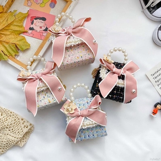 Baby Girls Korean Sweet Bag Small Fragrance Pearl Chain Handbag Kids Cute Shoulder Messenger Bag