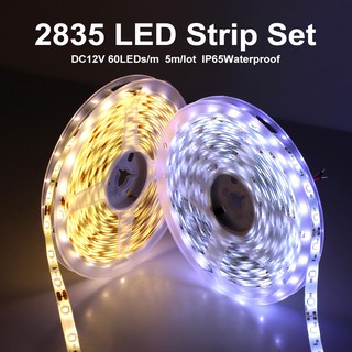 5M 2835 LED Strip Light 300 LEDs Waterproof with Adopter Self-adhesive Tape White / Warm White 12V