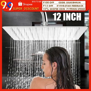 12" Square Stainless Steel Rain Shower Head Rainfall Bathroom Top Sprayer