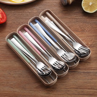 304#Stainless Steel 3In1 Fork Spoon and Chopsticks Portable Cutlery Set w/Box Dining Tools Tableware