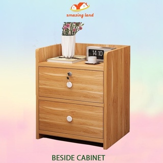 Bedside Cabinet with 2 Wooden Drawers, Convenient Storage Shelves Amazingland