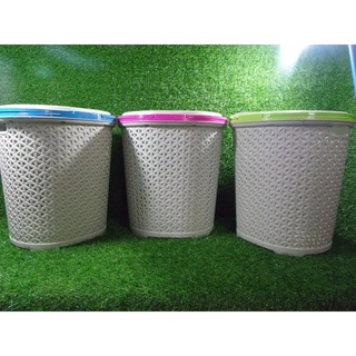 ✁▪○#1182 Round white plastic laundry basket with coverorganizer