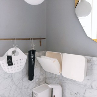 Simple plain multi-functional creative wall-mounted storage box wall-mounted cosmetic cotton box flip dust-proof small bathroom supplies plastic cosmetic cotton storage box bathroom storage box cotton swab box