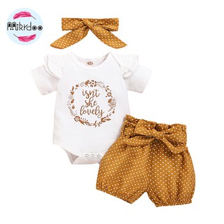 Mikrdoo Newborn Baby Girl Outfits Ruffle Short Sleeve Floral Romper Shorts Headband Summer Clothes Sets 0-18 Months