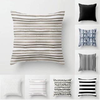 Nordic Minimalist Black and White Gray Striped Geometric Pattern Linen Throw Pillow Case Sofa Pillow Cover Collection 2