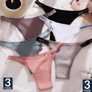 FINETOO 3PCS/Set CottonThongs Women Underpants Female Sexy Panty Women's Briefs Underwear Solid Color Intimate Lingerie