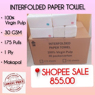 30 PACKS PER BOX --INTERFOLDED PAPER TOWEL (1Ply / 175pulls/Virgin Pulp With Lamination)