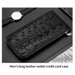 Baellerry Men's Leather Wallet with Crocodile Pattern Zipper Multi-function Clutch Business Long Wallet