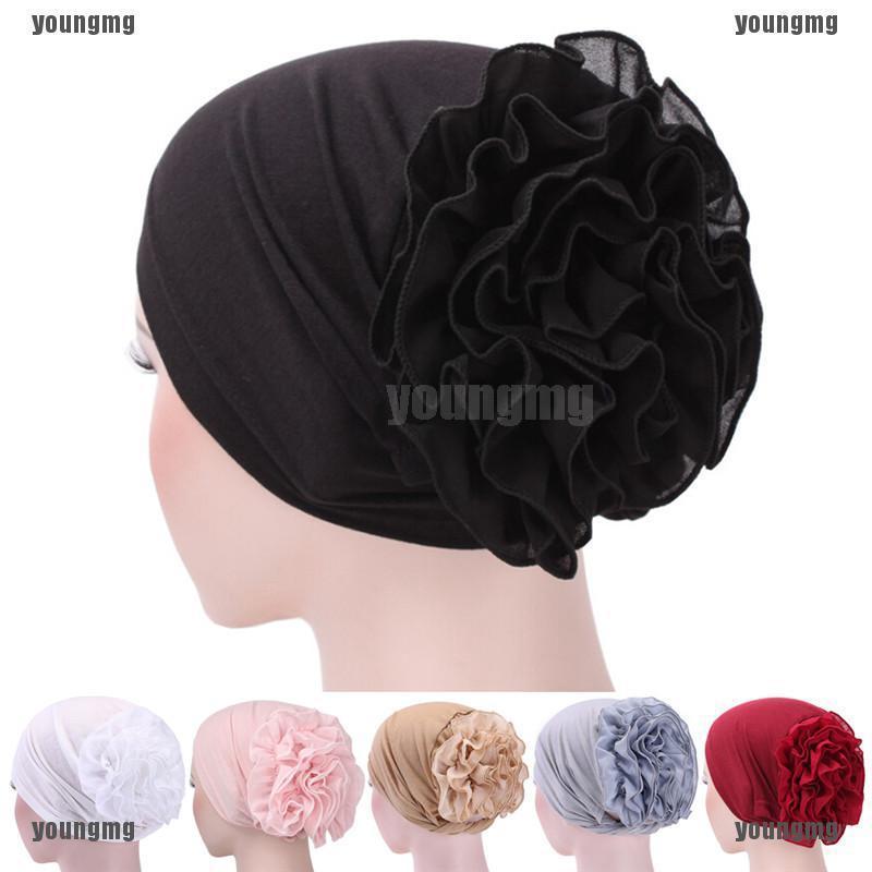 Women Flower Stretchy Head Wrap Bandana Hijab Pleated