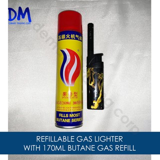 Kitchen Outdoor Personal Cigarettee Refillable Butane Gas Lighter with 170ML Refill Butane Gas