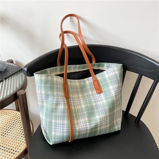 Small fresh check tote bag large capacity handbag Canvas Shoulder Bag