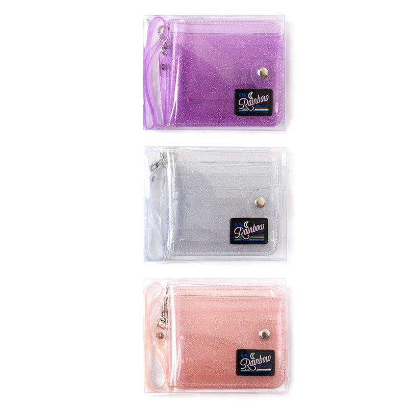 BST❀Transparent ID Card Holder PVC Short Wallet Women Girl Glitter Business Cards Purse with Lanyard (2)