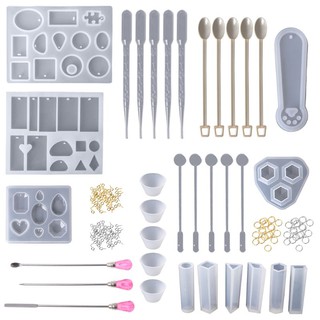 ♥1 Set Epoxy Resin Kit Silicone Mold Dropper Cup Spoon Finger Gloves Metal Ring (1)