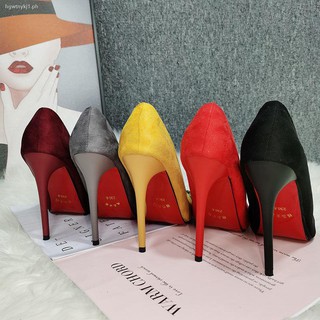 44 large size 12cm super high heels women s shallow mouth stiletto heel suede pointy sexy nightclub anti-string pseudo-girl 43 42 41