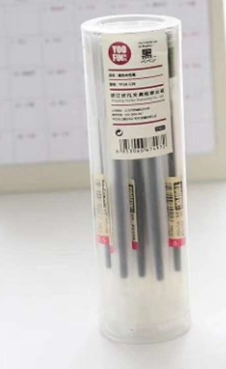 COD ready stock Monochrome black pen + round box adhesive free pen 0.5mm