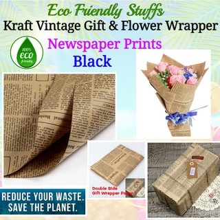 BLACK PRINT NEWSPAPER Kraft Vintage Style Gift Wrappers